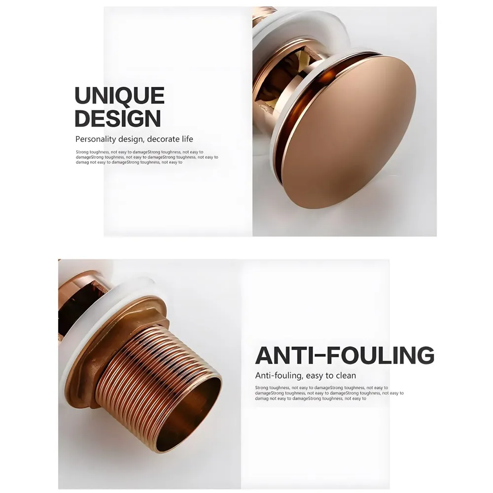 6 Inches Rose Gold Full Threaded Pop Up Waste Coupling for Basins Washroom Toilets Bathroom - 6 inch- 15 cm, Brass Top.