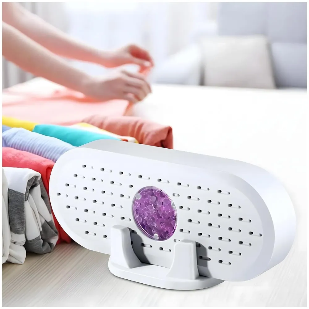 Portable Dehumidifier Air Dryer, Ultra-Quiet Air Cleaner with 1000 ml Tank, Auto Shut Off, Damp & Fungus Control Absorber with Silica Gel for Bedroom, Office, Wardrobe, Suitcase & Kitchen