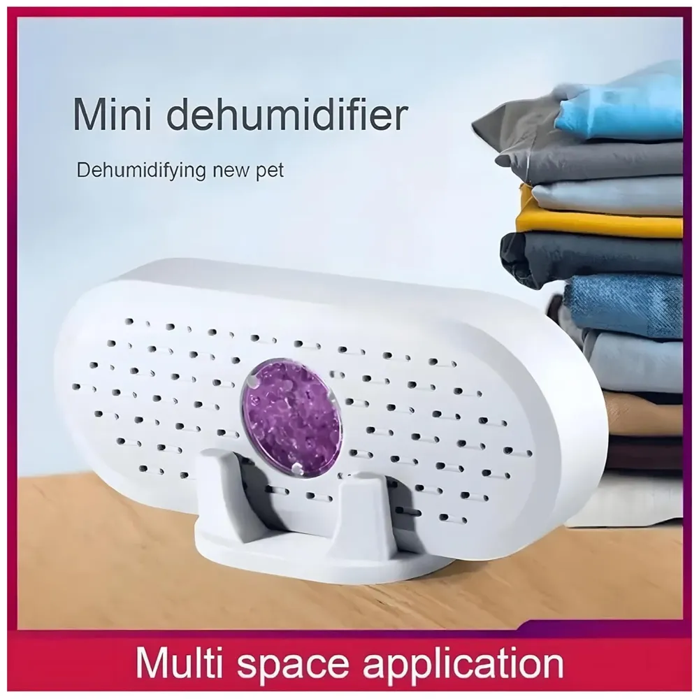 Portable Dehumidifier Air Dryer, Ultra-Quiet Air Cleaner with 1000 ml Tank, Auto Shut Off, Damp & Fungus Control Absorber with Silica Gel for Bedroom, Office, Wardrobe, Suitcase & Kitchen