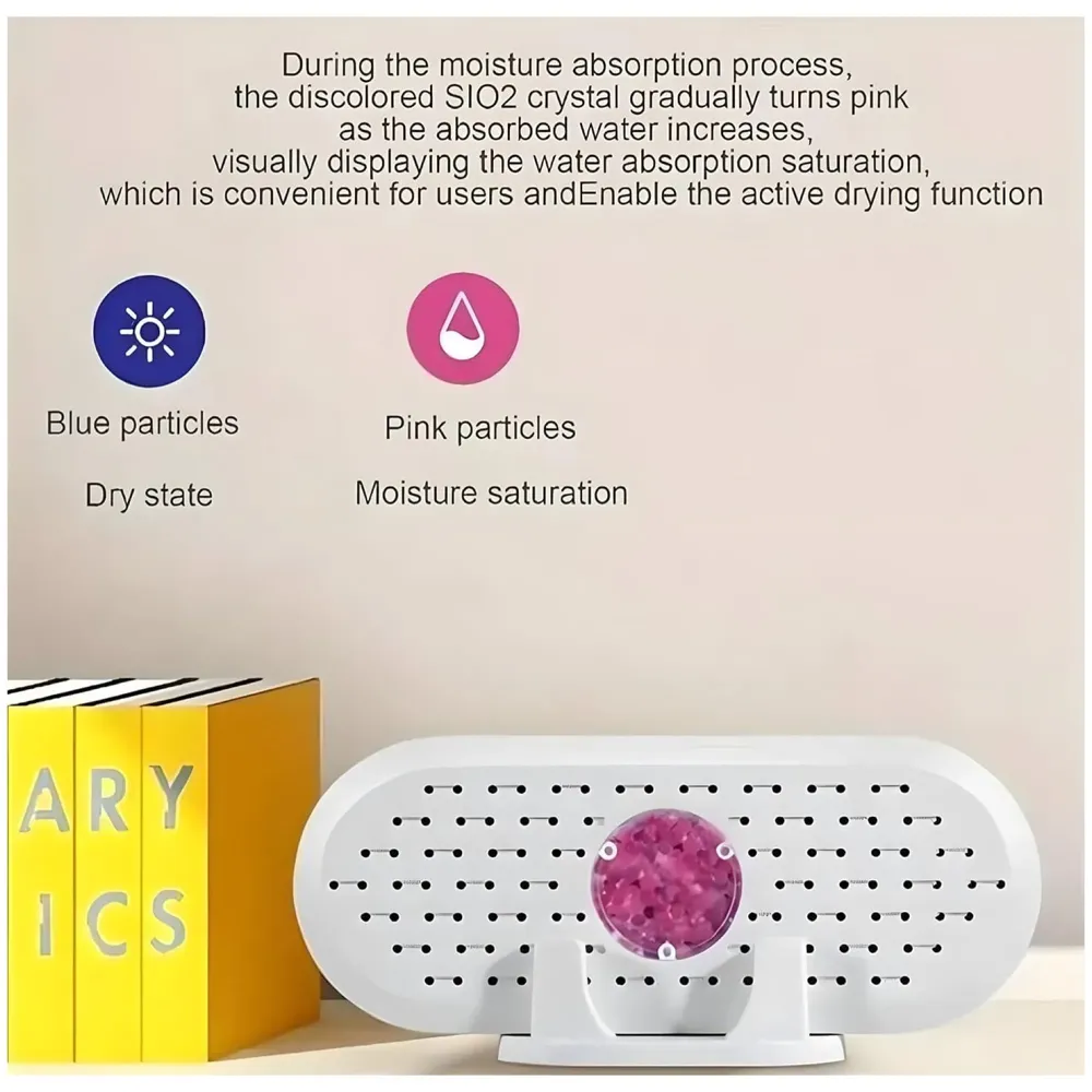 Portable Dehumidifier Air Dryer, Ultra-Quiet Air Cleaner with 1000 ml Tank, Auto Shut Off, Damp & Fungus Control Absorber with Silica Gel for Bedroom, Office, Wardrobe, Suitcase & Kitchen