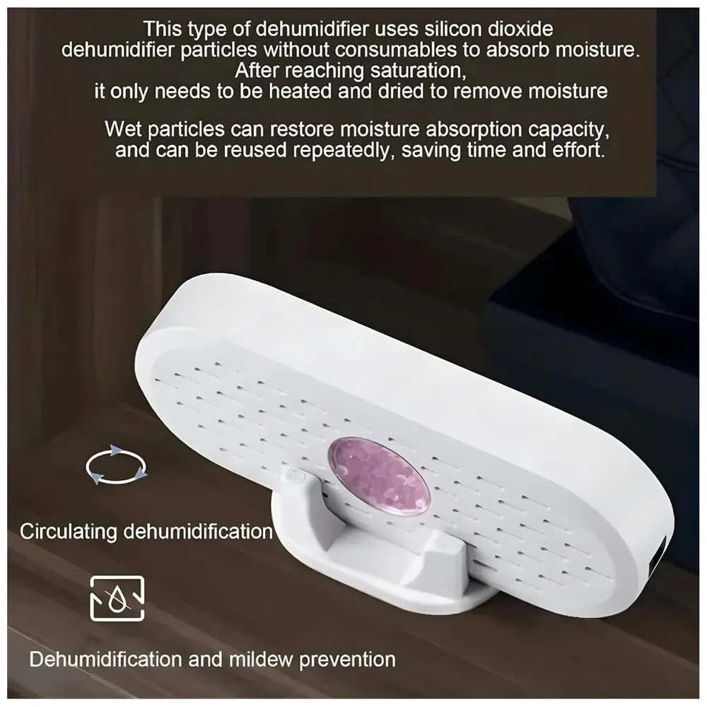 Portable Dehumidifier Air Dryer, Ultra-Quiet Air Cleaner with 1000 ml Tank, Auto Shut Off, Damp & Fungus Control Absorber with Silica Gel for Bedroom, Office, Wardrobe, Suitcase & Kitchen