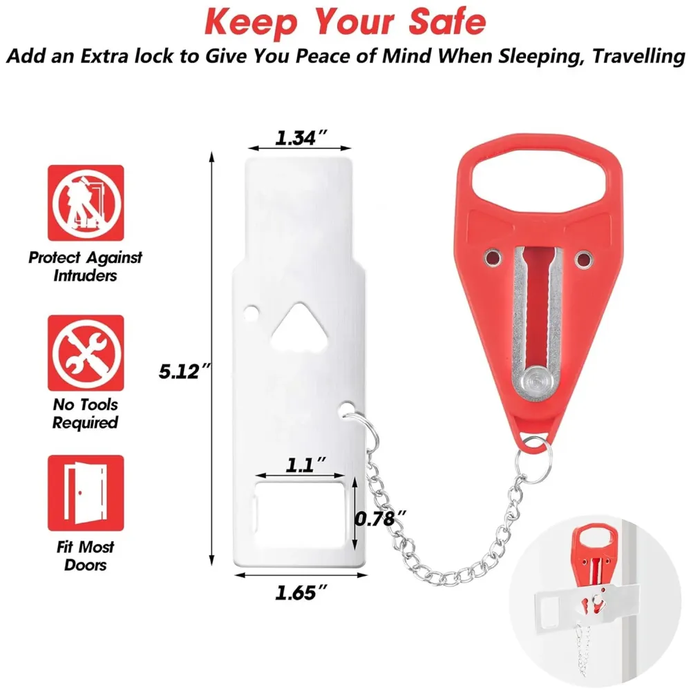 Portable Door Lock Home Security Travel Lockdown Locker Locks for Additional Safety and Privacy Perfect for Traveling Hotel Home Apartment College, Red - 5