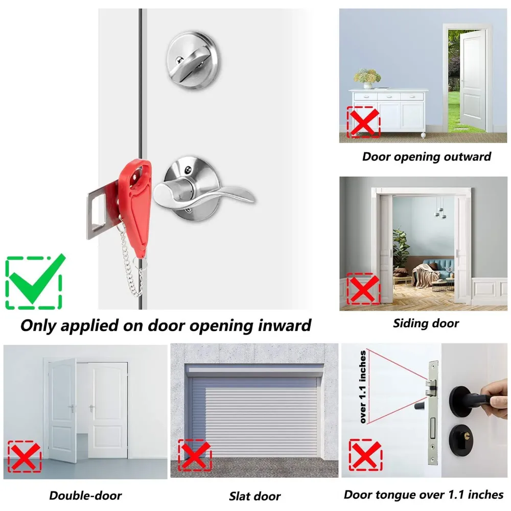 Portable Door Lock Home Security Travel Lockdown Locker Locks for Additional Safety and Privacy Perfect for Traveling Hotel Home Apartment College, Red