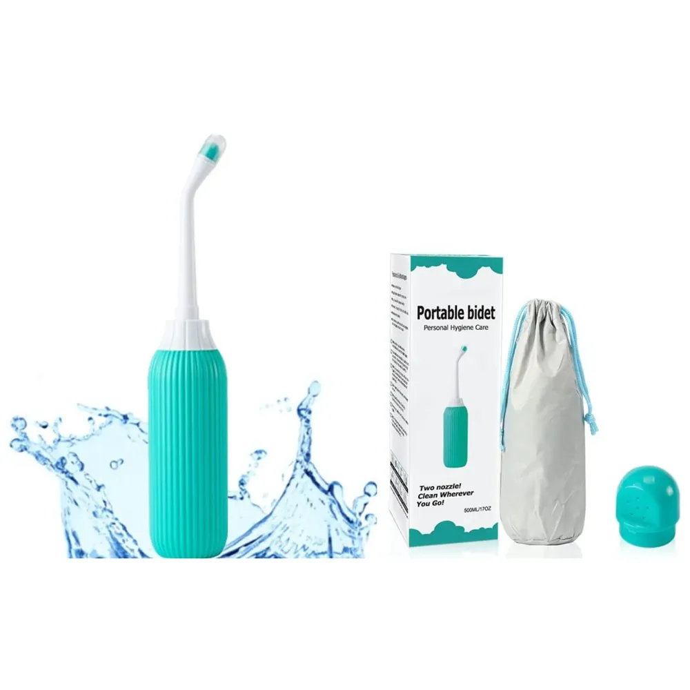 500ml Portable Retractable Travel Bidet with Bag 2 Nozzles for Toilet Handheld Health Faucet Cleansing Childbirth Cleaner - for Outdoor, Camping, Personal Hygiene