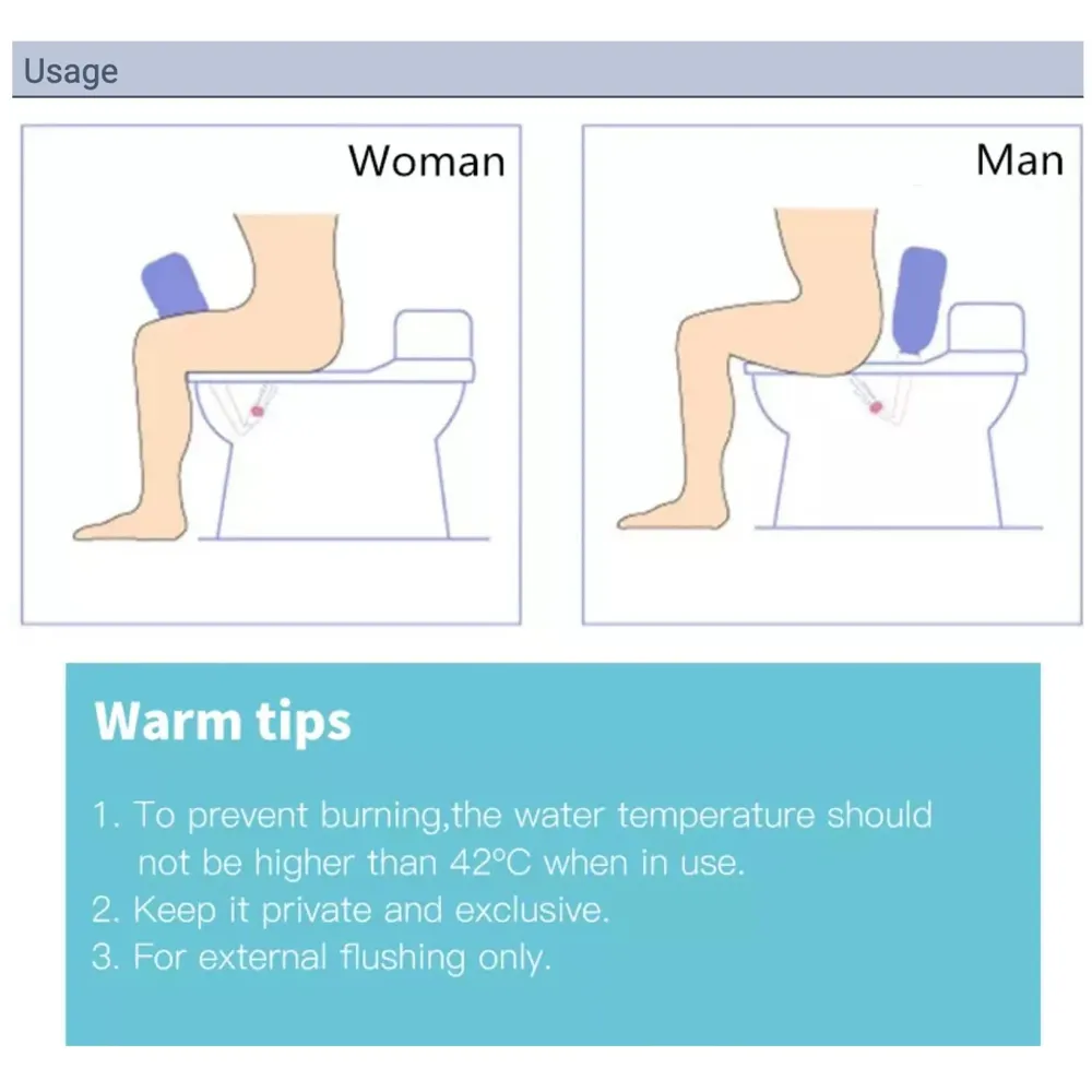 500ml Portable Retractable Travel Bidet with Bag 2 Nozzles for Toilet Handheld Health Faucet Cleansing Childbirth Cleaner - for Outdoor, Camping, Personal Hygiene - 4