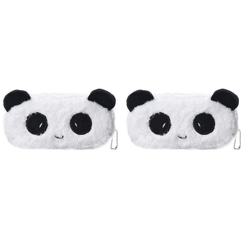 2 Pcs Panda Fur Pencil Pouch Soft Toy Box 21 x 10 cm Stationery