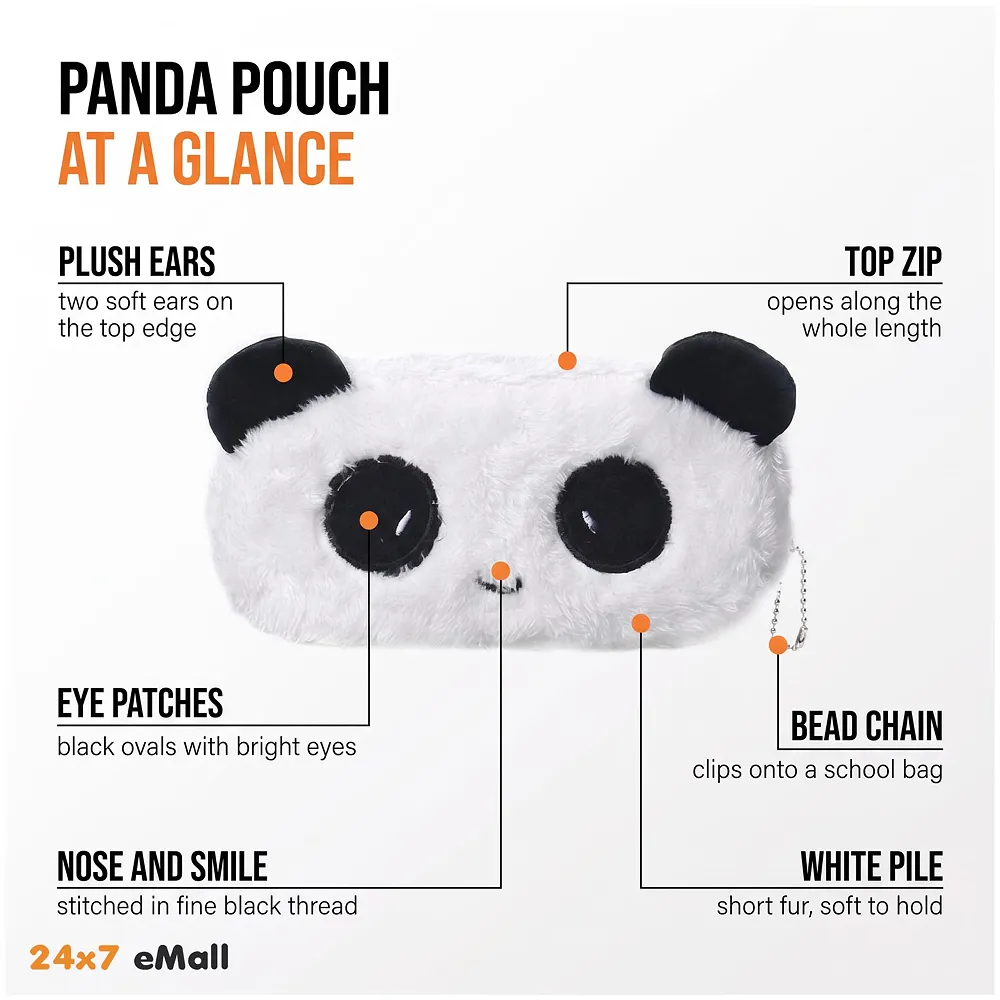 2 Pcs Panda Fur Pencil Pouch Soft Toy Box 21 x 10 cm Stationery