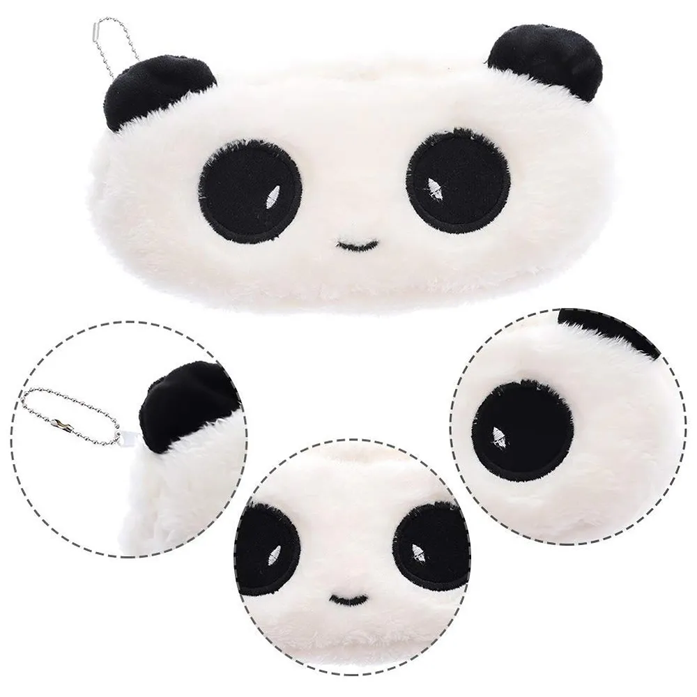2 Pcs Panda Fur Pencil Pouch Soft Toy Box 21 x 10 cm Stationery