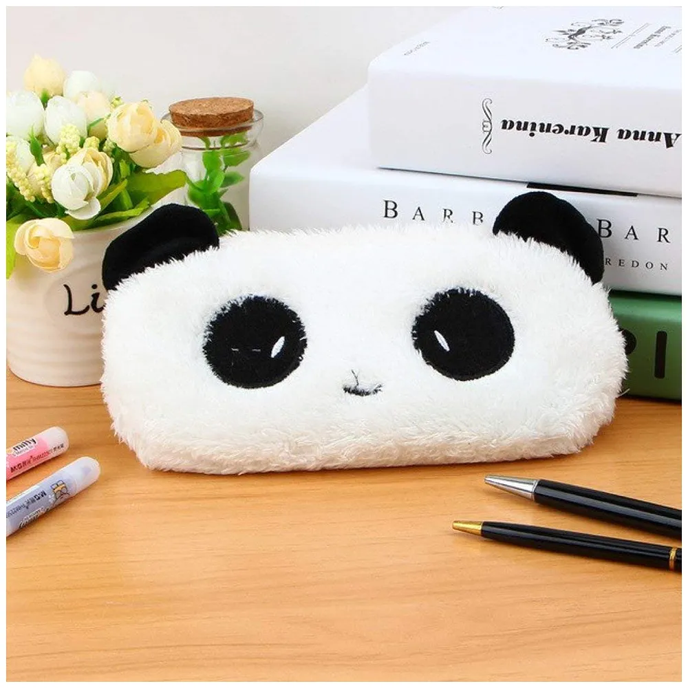 4 Pcs Panda Fur Pencil Pouch Soft Toy Box 21 x 10 cm Stationery