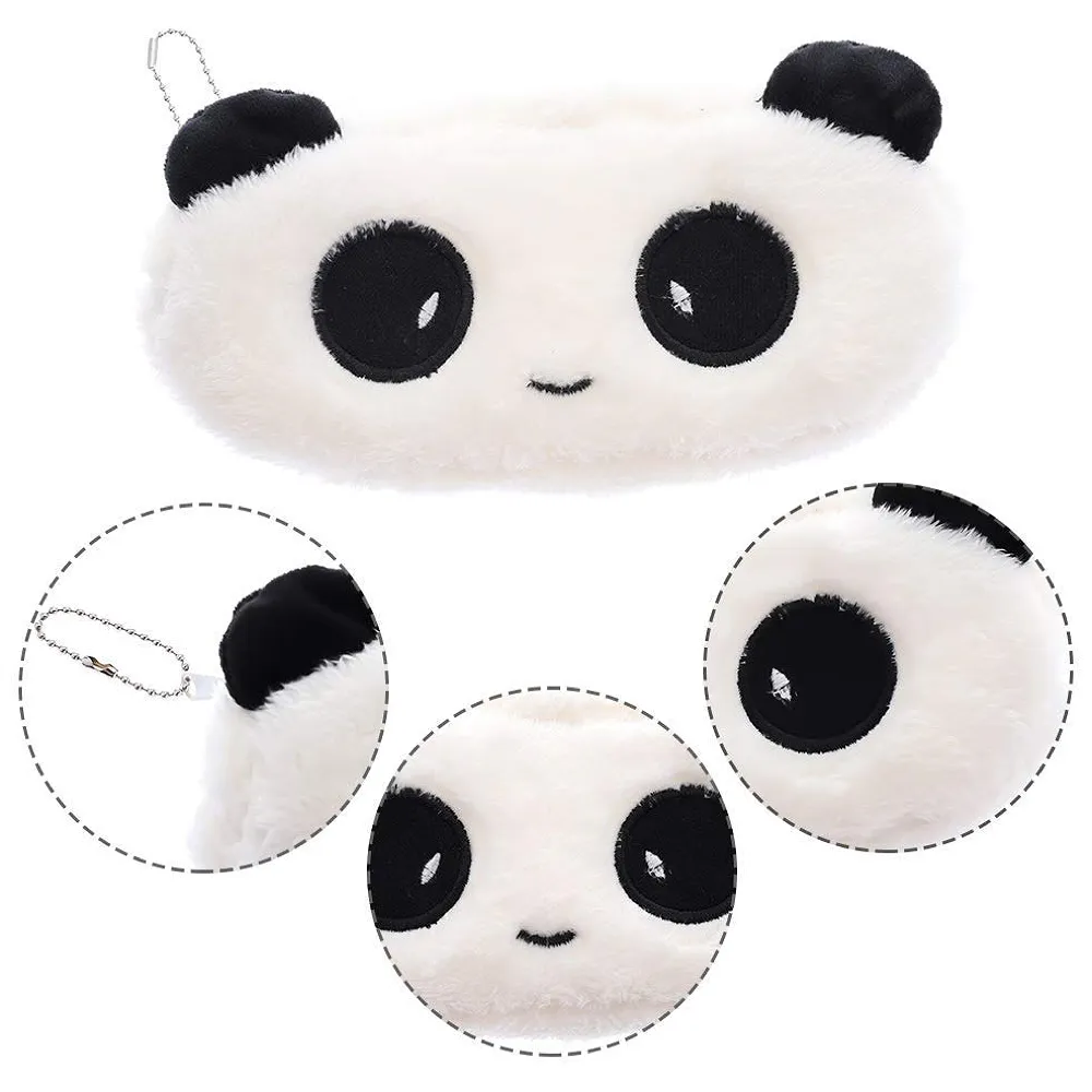 4 Pcs Panda Fur Pencil Pouch Soft Toy Box 21 x 10 cm Stationery