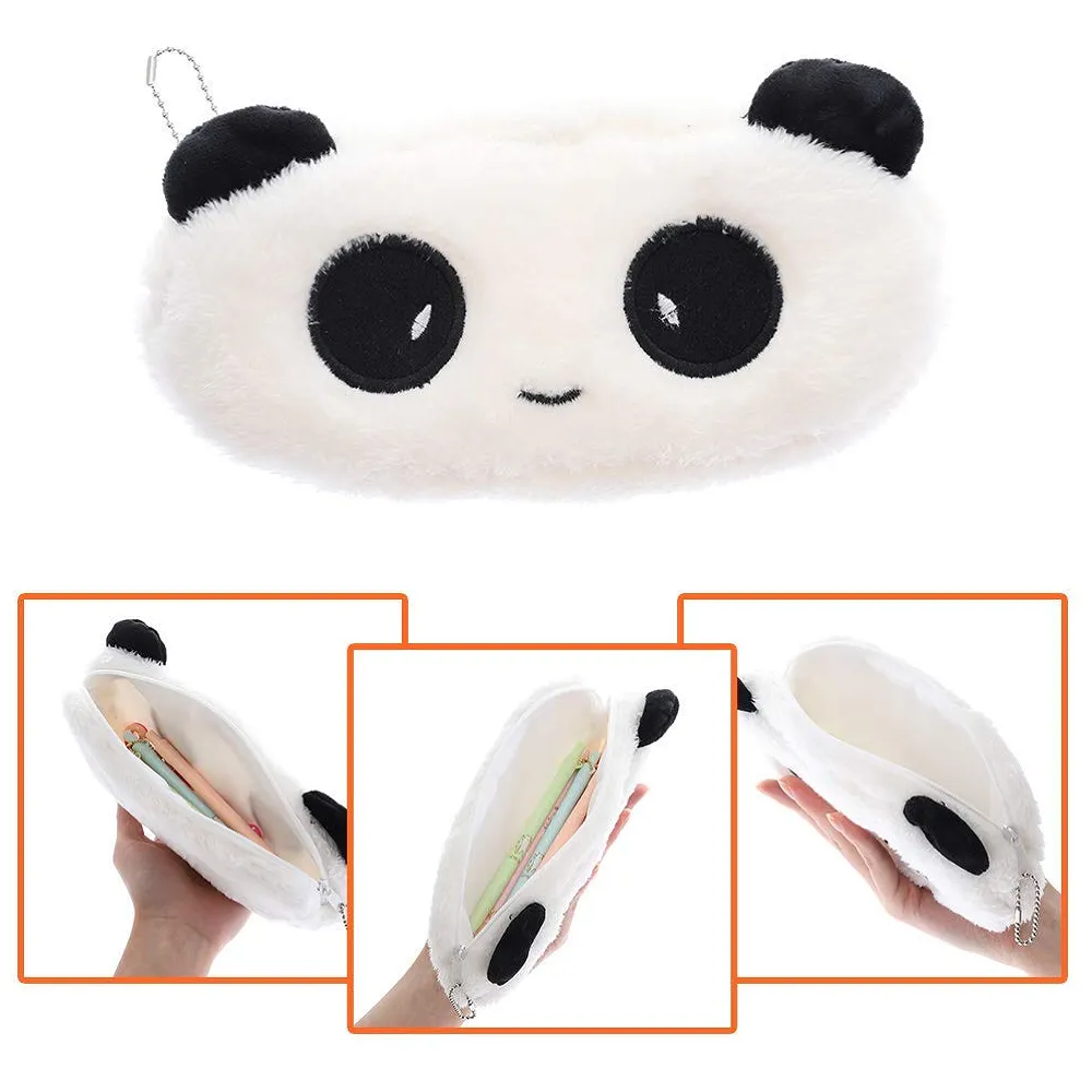 4 Pcs Panda Fur Pencil Pouch Soft Toy Box 21 x 10 cm Stationery