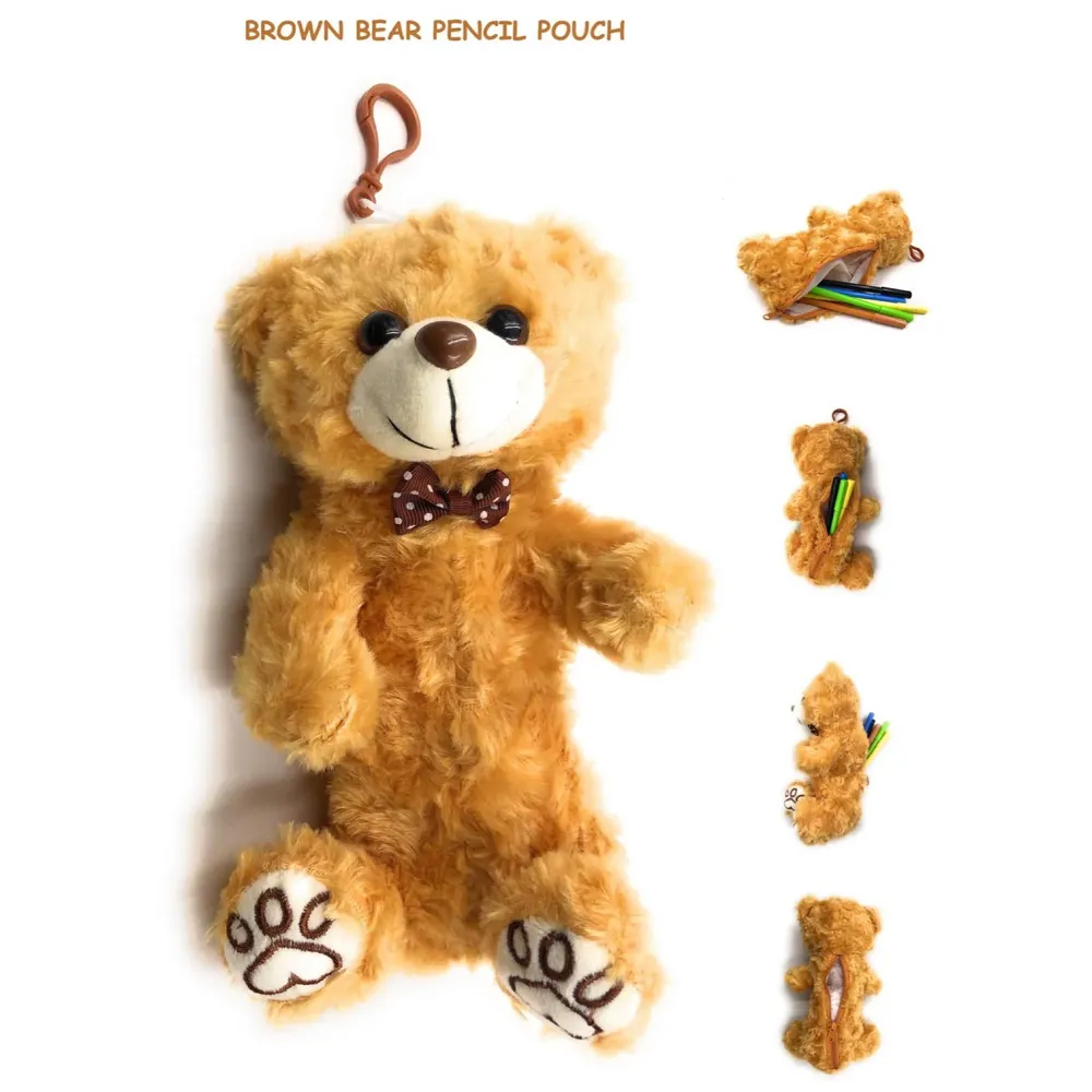 Bear Pencil Pouch Soft Toys for Children, Kids Favorite Pencil Box (3D Brown Bear)