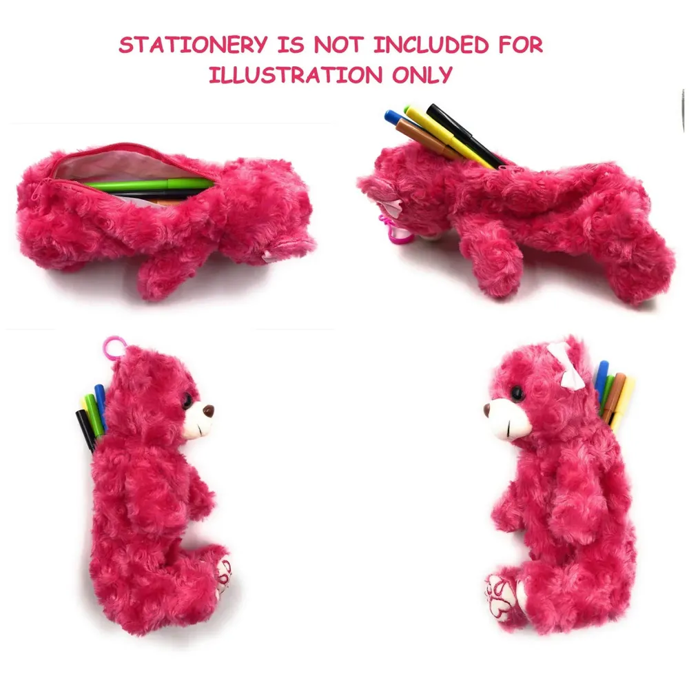 Bear Pencil Pouch Soft Toys for Children, Kids Favorite Pencil Box (3D Dark Pink Bear)