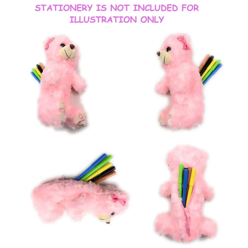 Bear Pencil Pouch Soft Toys for Children, Kids Favorite Pencil Box (3D Light Pink Bear)