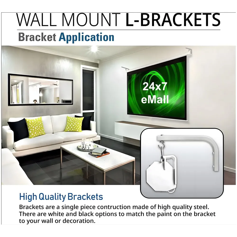 10 inch Universal Projector Mount Bracket Screen L-Bracket Wall Hanging Mount Kit 10" Adjustable Extension with Hook for Projector Screen Indoor Outdoor Movie Video Home Theater, White
