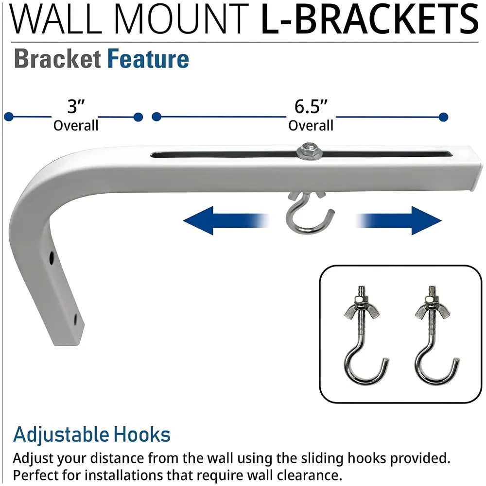 10 inch Universal Projector Mount Bracket Screen L-Bracket Wall Hanging Mount Kit 10" Adjustable Extension with Hook for Projector Screen Indoor Outdoor Movie Video Home Theater, White
