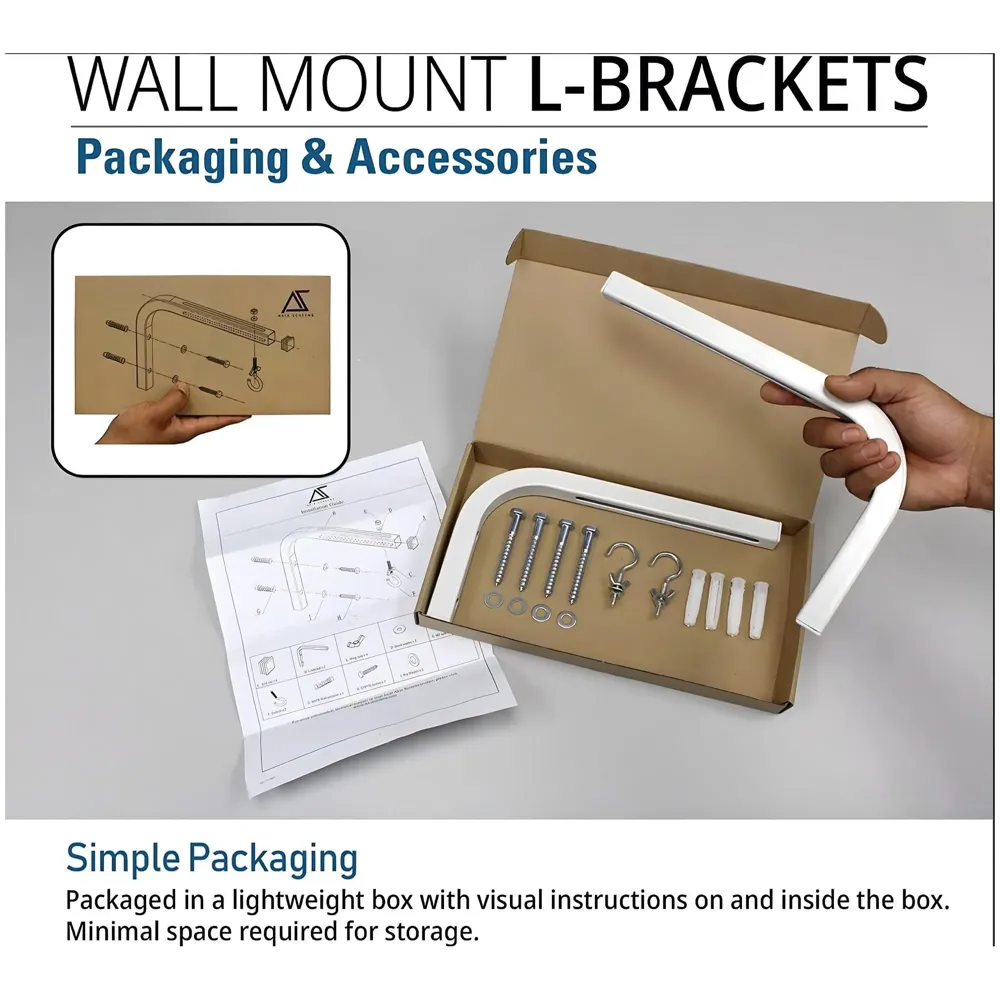 10 inch Universal Projector Mount Bracket Screen L-Bracket Wall Hanging Mount Kit 10" Adjustable Extension with Hook for Projector Screen Indoor Outdoor Movie Video Home Theater, White