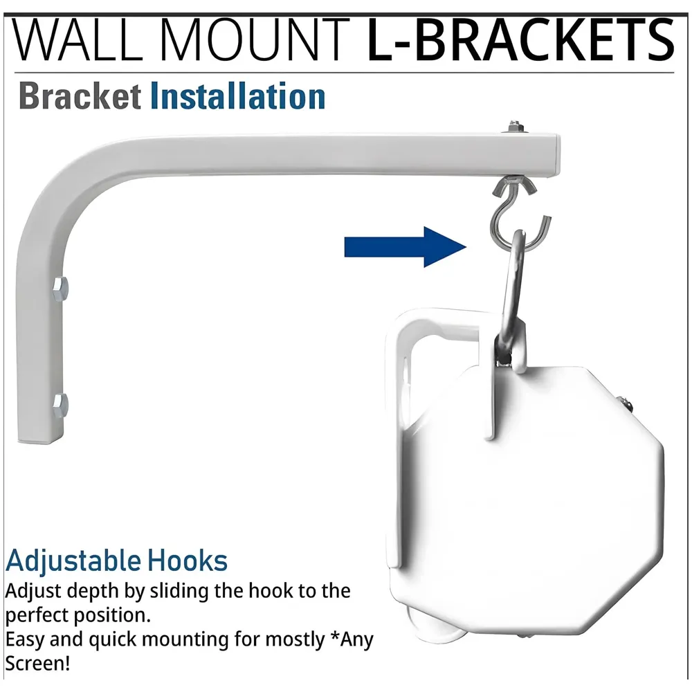 10 inch Universal Projector Mount Bracket Screen L-Bracket Wall Hanging Mount Kit 10" Adjustable Extension with Hook for Projector Screen Indoor Outdoor Movie Video Home Theater, White