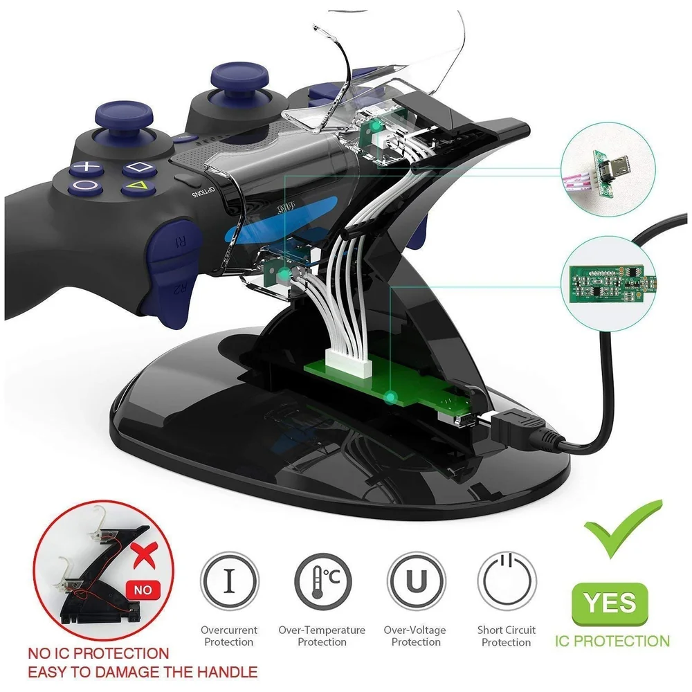 LED Charger Dock Station Dual USB Fast Charging PS4 Controllers