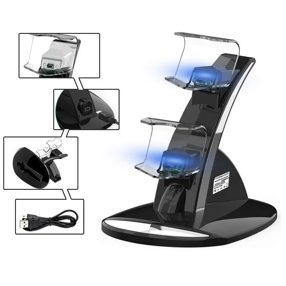 LED Charger Dock Station Dual USB Fast Charging Stand for PS4 Controller