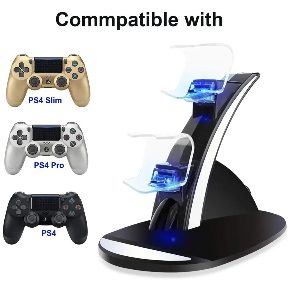 LED Charger Dock Station Dual USB Fast Charging Stand for PS4 Controller