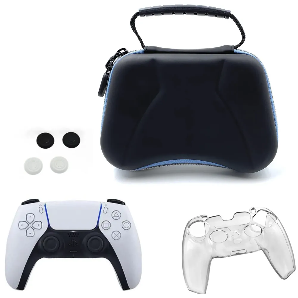 Controller Case Compatible with PlayStation 5 Controller Black Hard Shell with Clear Cover and Thumb Grips