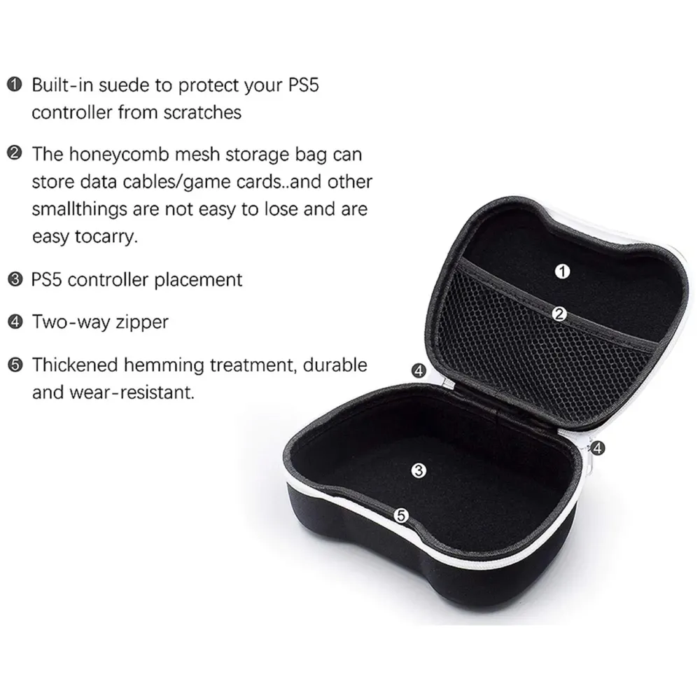 Controller Case Compatible with PlayStation 5 Controller Black Hard Shell with Clear Cover and Thumb Grips