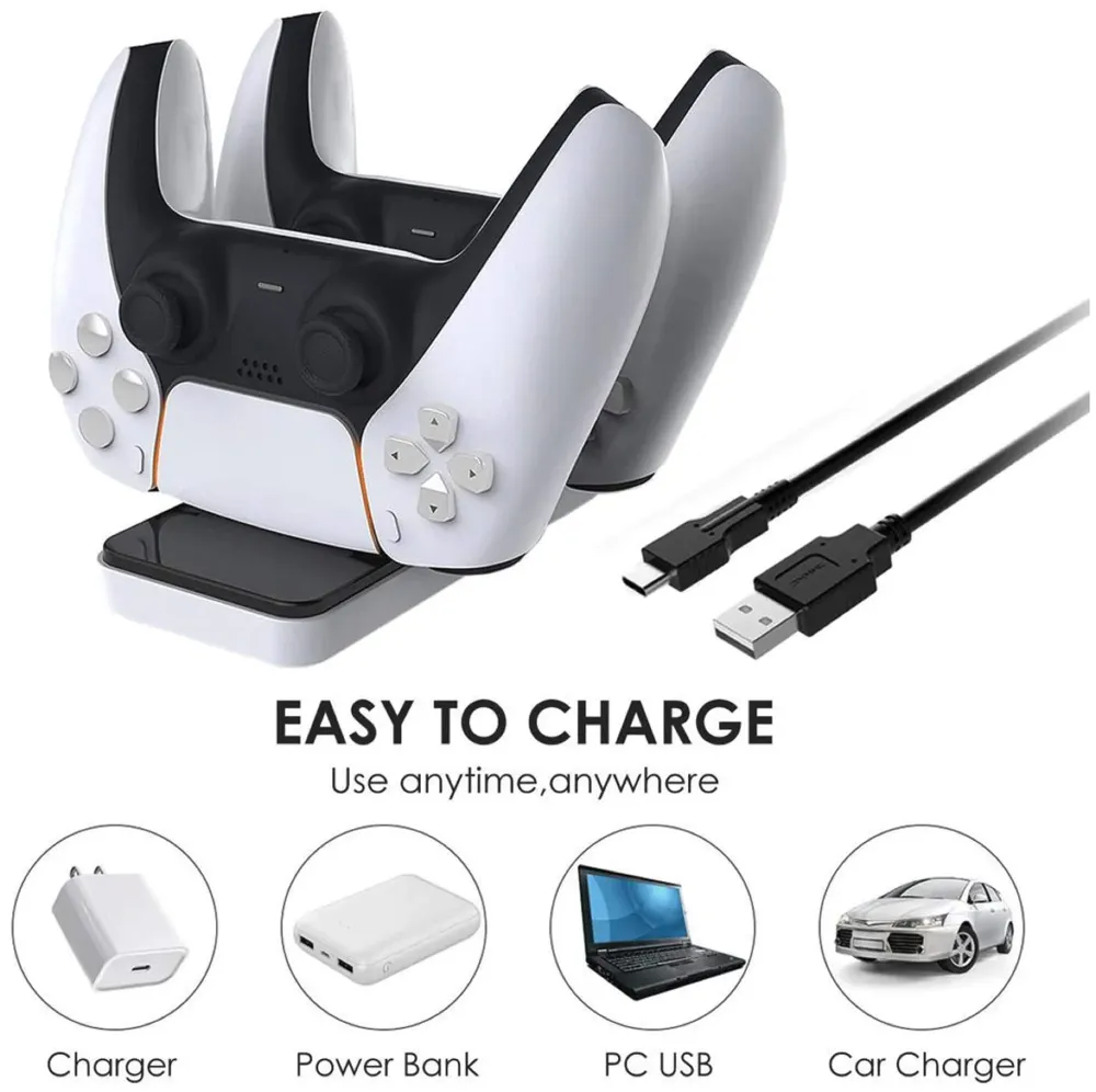 LED Charger Dock Station Dual USB Fast Charging Stand for PS5 Controller Type C Only. - 5