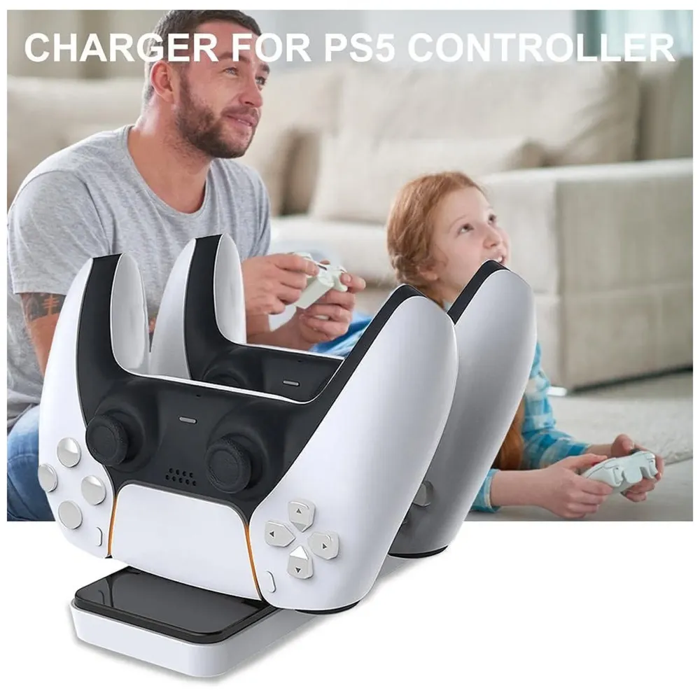 LED Charger Compatible with Ps5 Controller Charger Dock Station Dual USB Stand Type C.