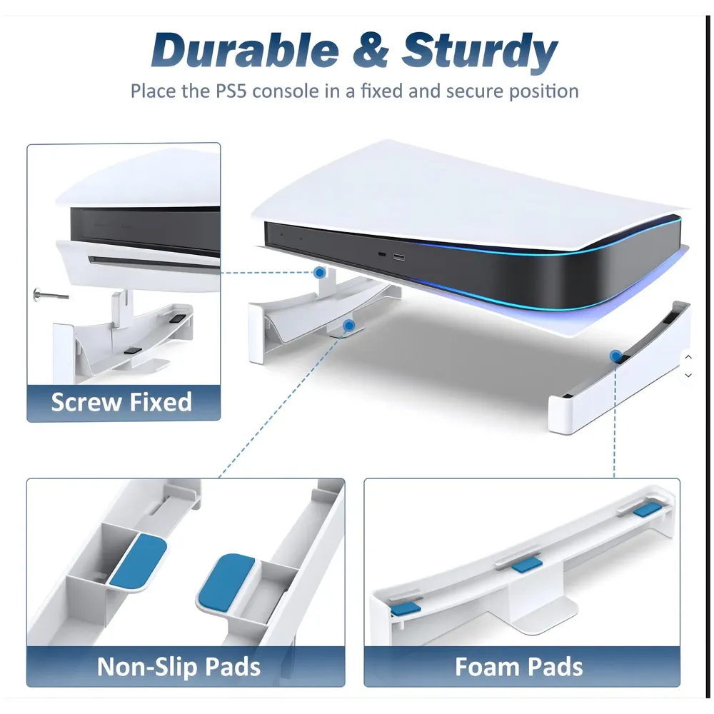 Gaming Stand for Slim and Pro Consoles with Horizontal Standing Base, Screw-in Mount, Stable and Firm Grip