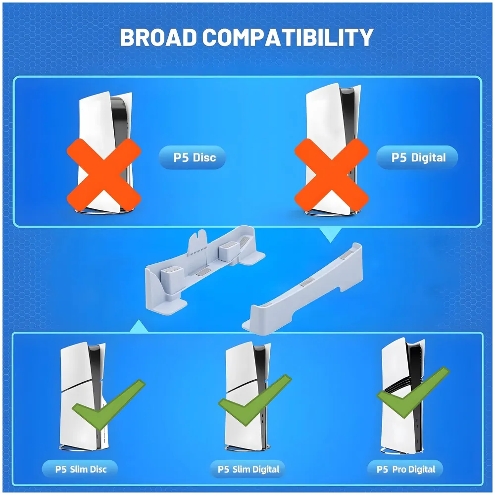 Gaming Stand for Slim and Pro Consoles with Horizontal Standing Base, Screw-in Mount, Stable and Firm Grip