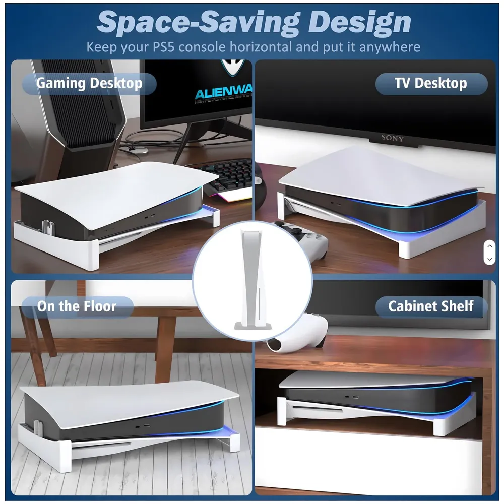 Gaming Stand for Slim and Pro Consoles with Horizontal Standing Base, Screw-in Mount, Stable and Firm Grip
