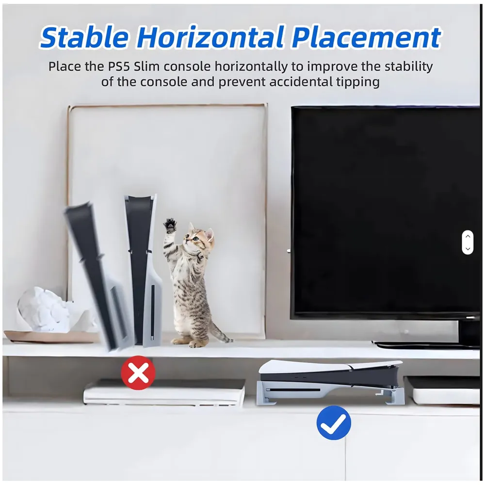 Gaming Stand for Slim and Pro Consoles with Horizontal Standing Base, Screw-in Mount, Stable and Firm Grip