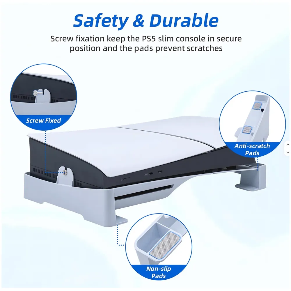 Gaming Stand for Slim and Pro Consoles with Horizontal Standing Base, Screw-in Mount, Stable and Firm Grip