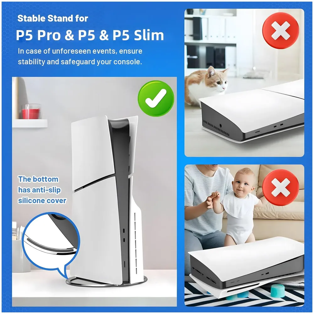 Gaming Stand for All Models – Fat, Slim, Pro Consoles Gaming Base Screw in Mount for Vertical Standing of the Device Stable and Firm Grip – 6.1 Inch Diameter Metal Body