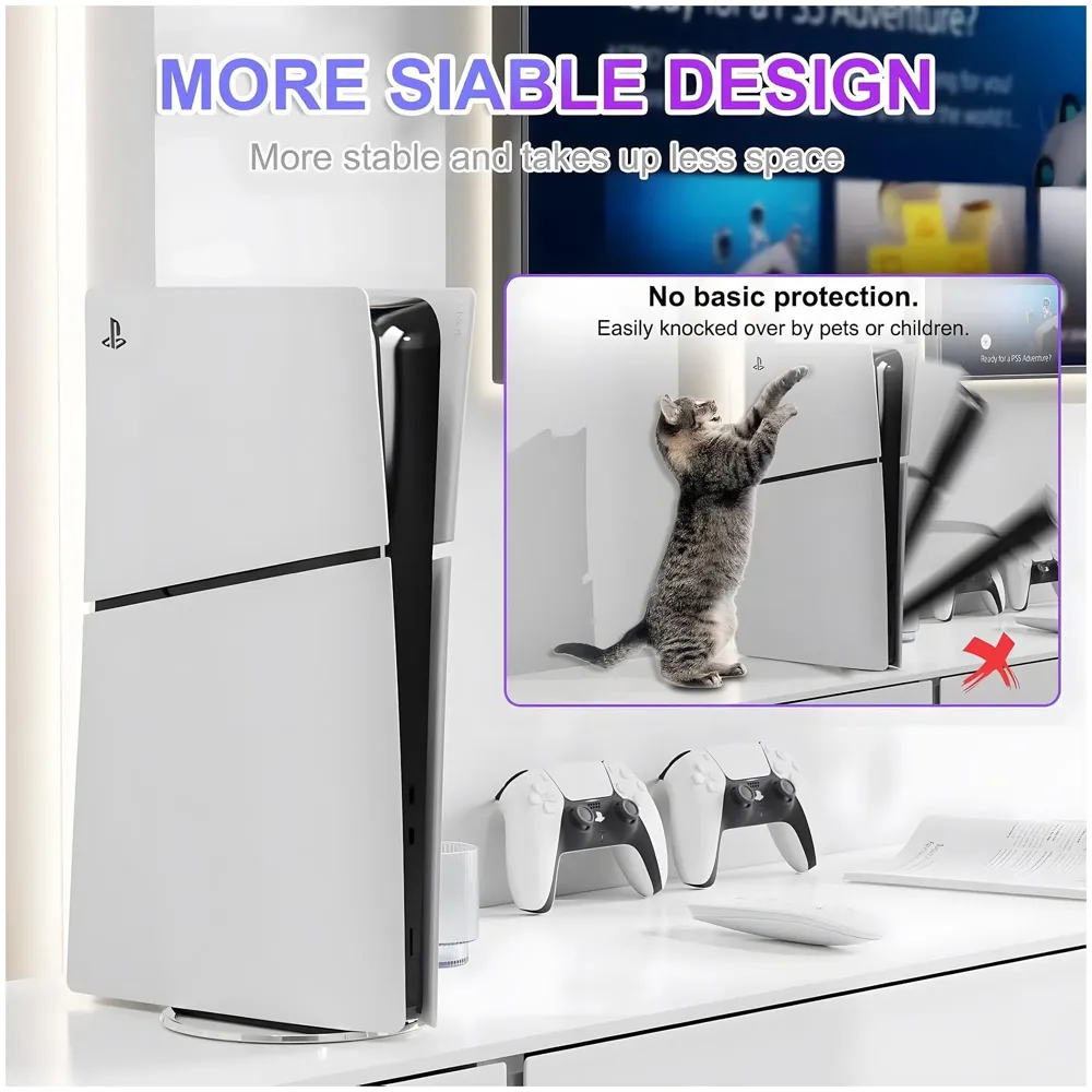 Gaming Stand for All Models – Fat, Slim, Pro Consoles Gaming Base Screw in Mount for Vertical Standing of the Device Stable and Firm Grip – 6.1 Inch Diameter Metal Body