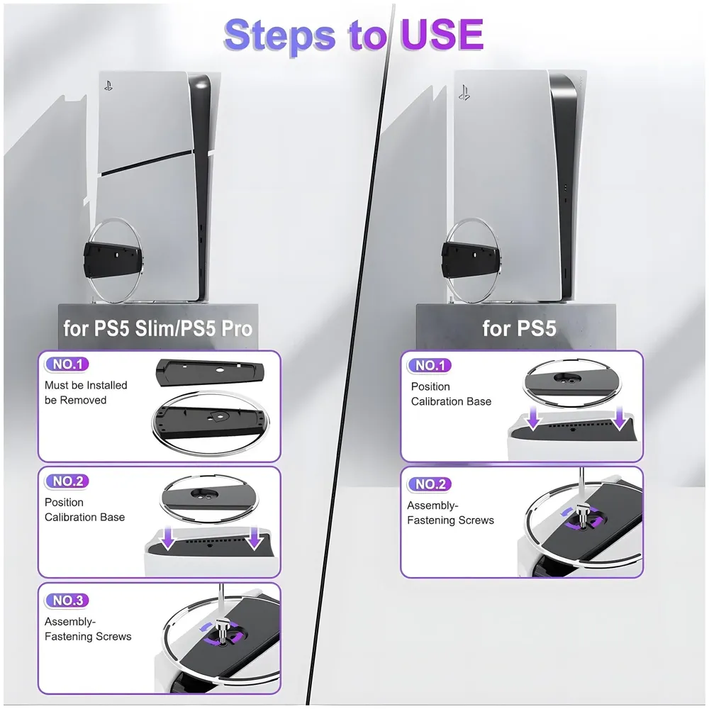 Gaming Stand for All Models – Fat, Slim, Pro Consoles Gaming Base Screw in Mount for Vertical Standing of the Device Stable and Firm Grip – 6.1 Inch Diameter Metal Body