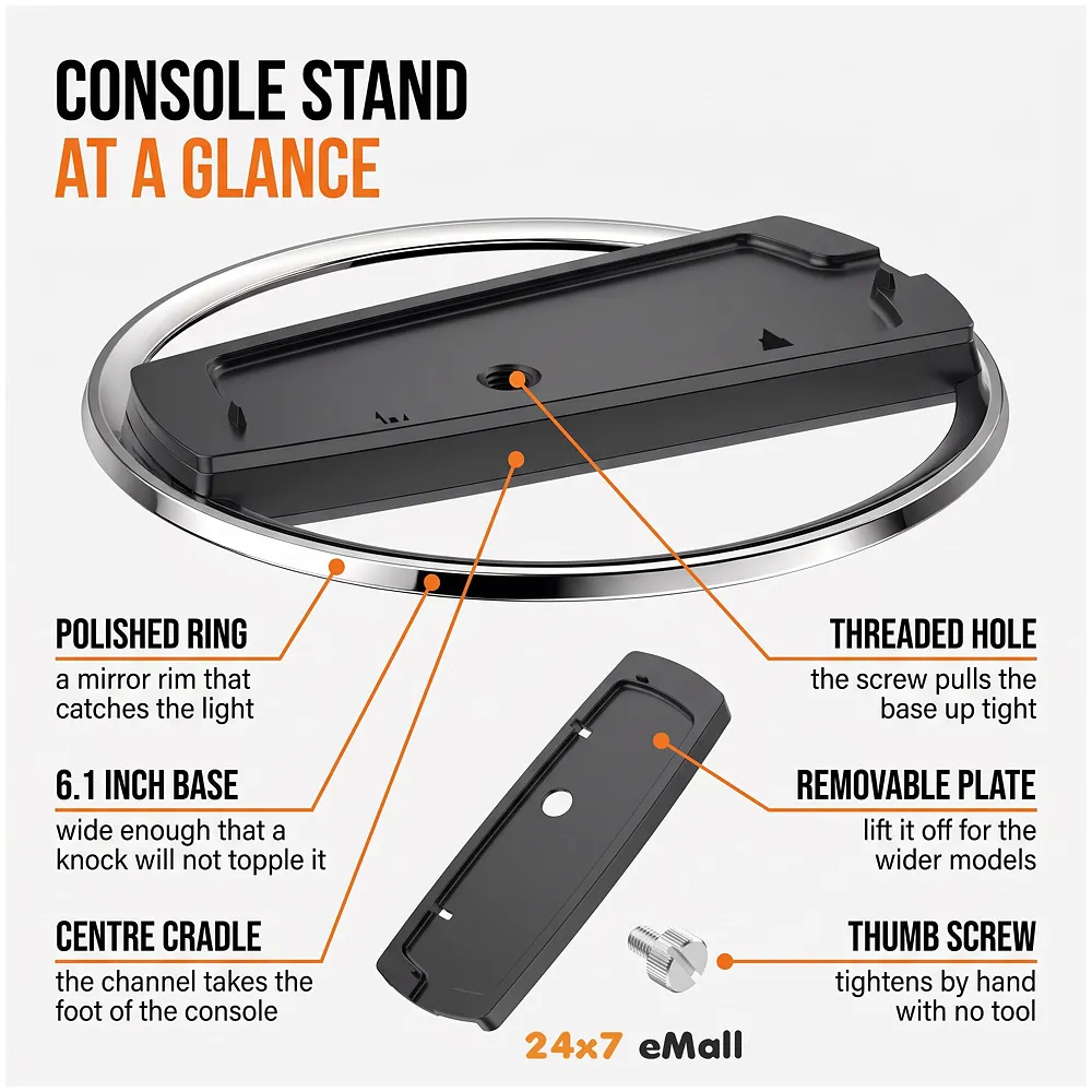 Gaming Stand for All Models – Fat, Slim, Pro Consoles Gaming Base Screw in Mount for Vertical Standing of the Device Stable and Firm Grip – 6.1 Inch Diameter Metal Body