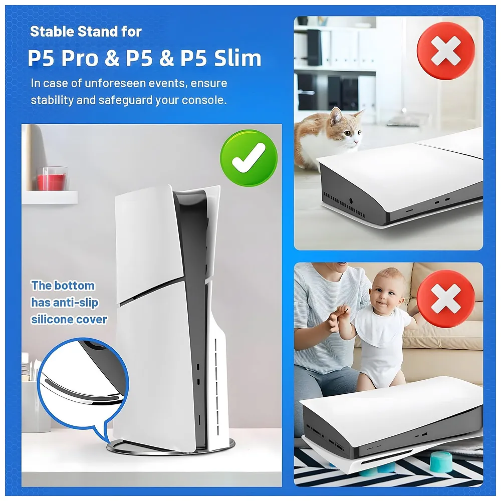 Gaming Stand for All Models – Fat, Slim, Pro Consoles Gaming Base Screw in Mount for Vertical Standing of the Device Stable and Firm Grip – 6.1 Inch Diameter Metal Body