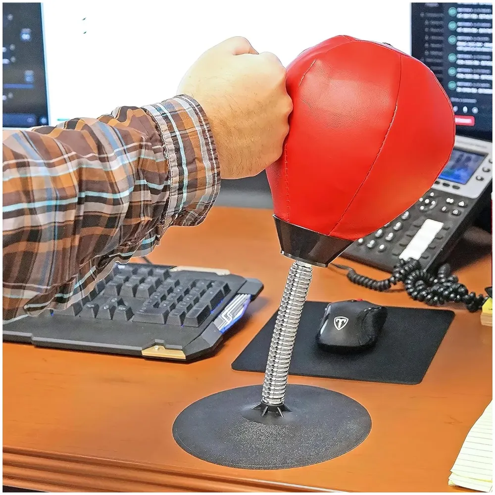 Desk Punching Bag Stress Buster Relief Free Standing Desk Table Boxing Punch Ball Suction Cup Reflex Strain 36 Cm Height Gag Gift
