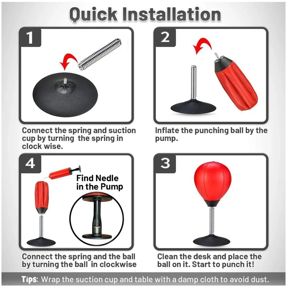 Desk Punching Bag Stress Buster Relief Free Standing Desk Table Boxing Punch Ball Suction Cup Reflex Strain 36 Cm Height Gag Gift