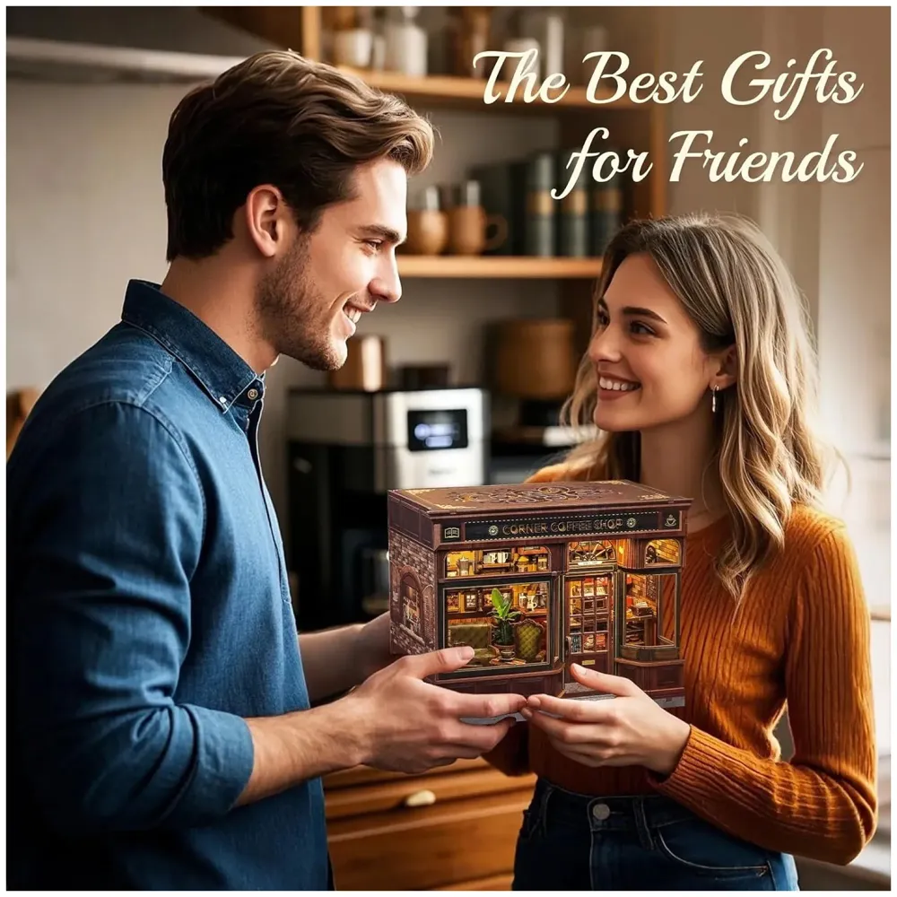 CUTEBEE Book Nook Kit - DIY Miniature House Dollhouse Kit for Adults and Teens, Booknook Tiny House Bookshelf Decor 3D Wooden Puzzle, Gifts for Family, Friends (Corner Coffee Shop) - 7