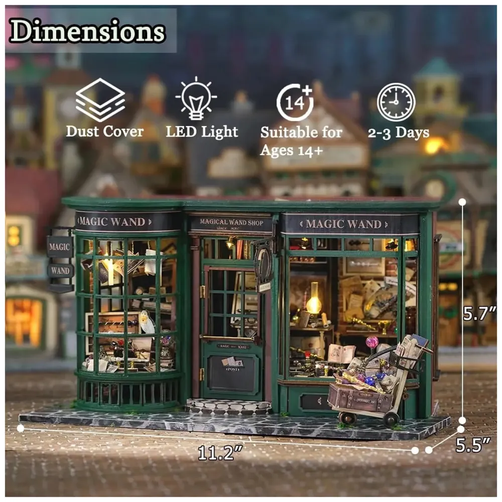 DIY Miniature Dollhouse Kit with Furniture, 1:24 Scale Creative Room Opened & Closed Movie Inspired Wooden Doll House for Kids Teens Adults(Magical Wand Shop) - 3