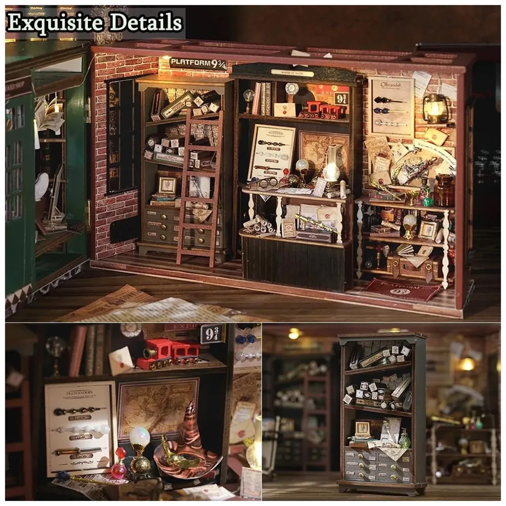 DIY Miniature Dollhouse Kit with Furniture, 1:24 Scale Creative Room Opened & Closed Movie Inspired Wooden Doll House for Kids Teens Adults(Magical Wand Shop) - 5
