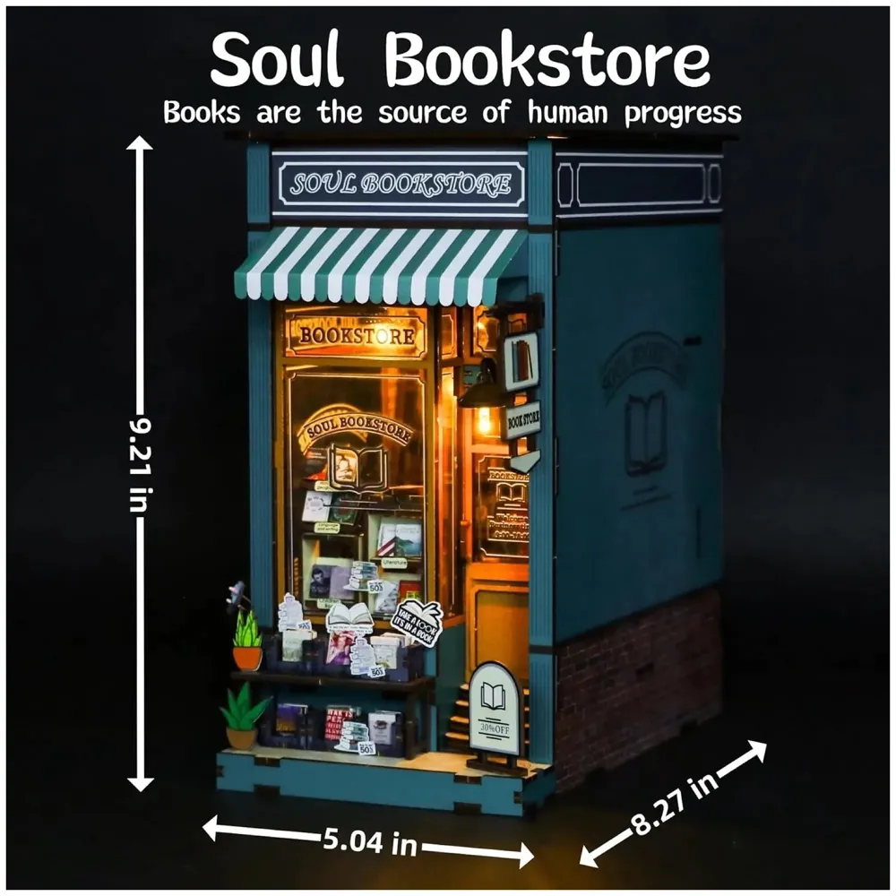 MEINESQIS Book Nook DIY Miniatures Book Nook Kit Store 3D Creative Decorative Bookend Bookshelf Insert Wooden Puzzle with Led Suitable for Teenagers Adults Halloween Christmas Decoration Gifts - 6