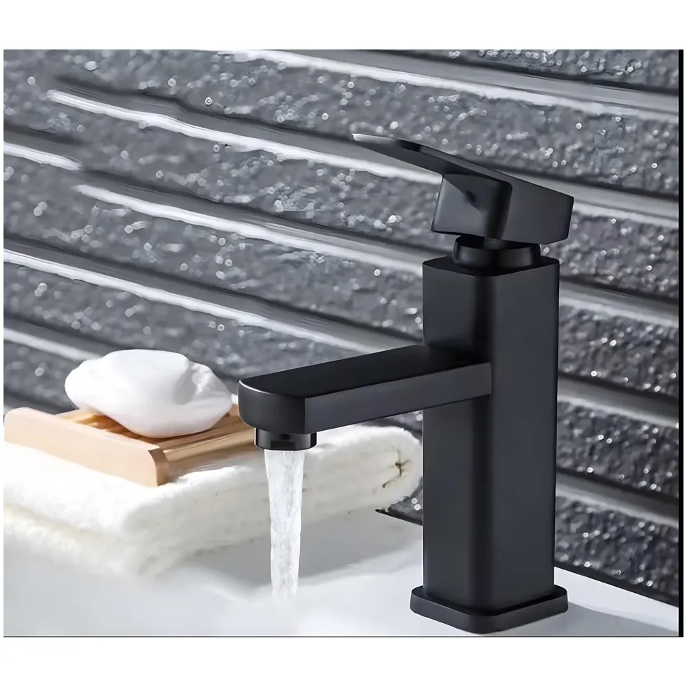 Matt Black Basin Mixer Faucet Tap Black Matt Design Hot and Cold Bathroom Short Body - 7 Inches