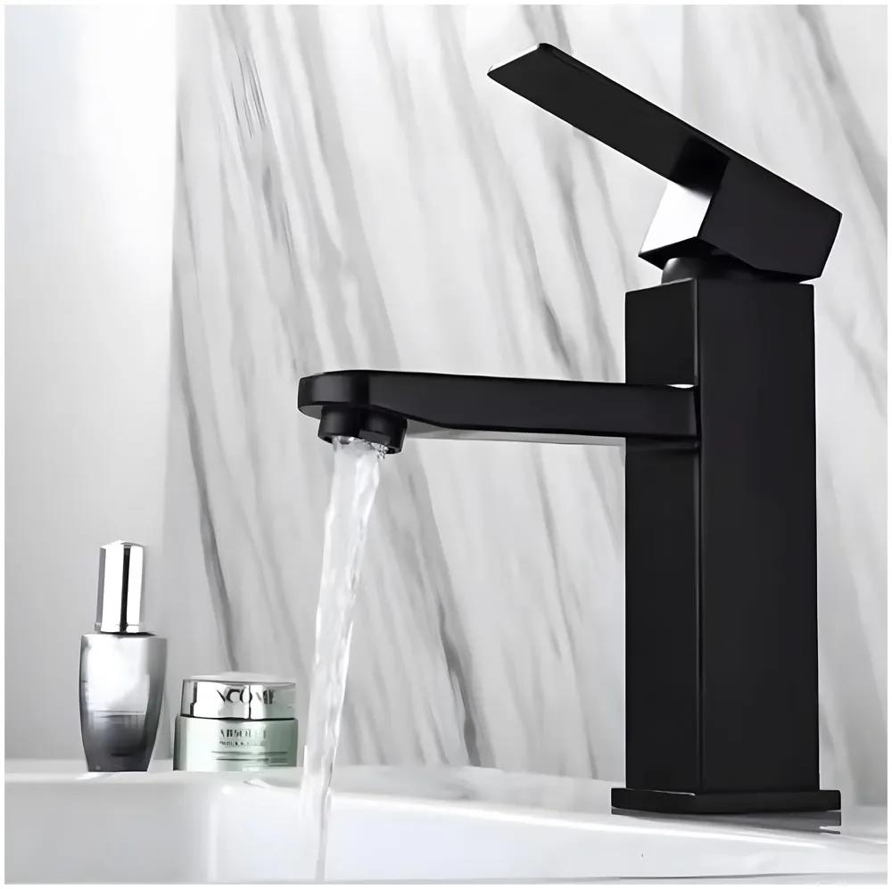 Matt Black Basin Mixer Faucet Tap Black Matt Design Hot and Cold Bathroom Short Body - 7 Inches - 6