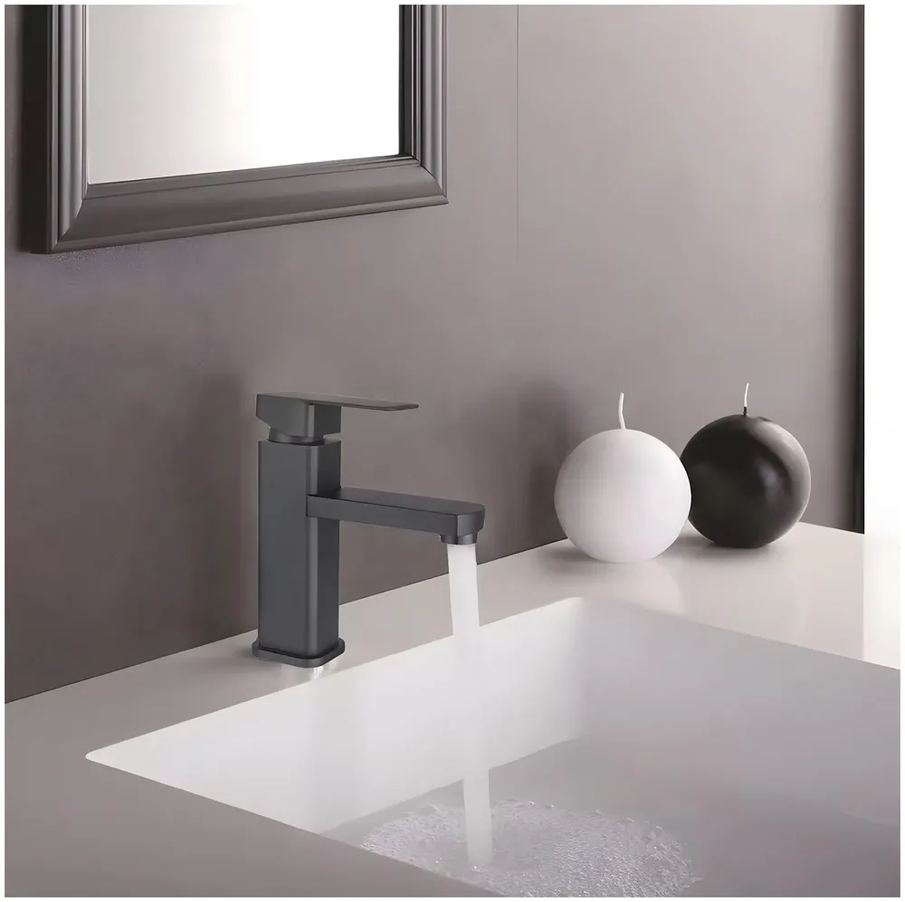 Matt Black Basin Mixer Faucet Tap Black Matt Design Hot and Cold Bathroom Short Body - 7 Inches - 7