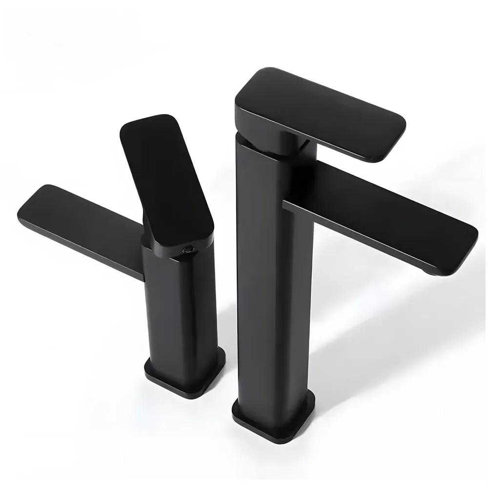 Matt Black Basin Mixer Faucet Tap Black Matt Design Hot and Cold Bathroom Short Body - 7 Inches - 9