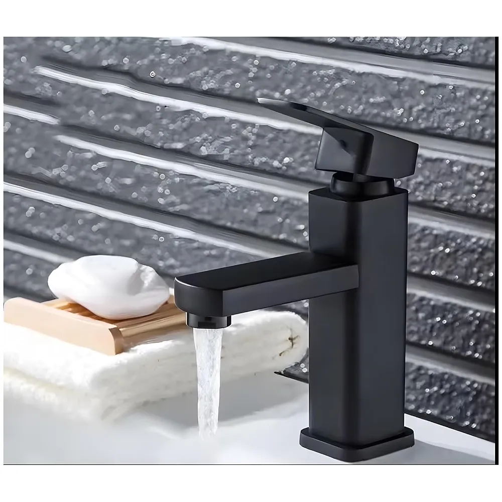 Matt Black Basin Mixer Faucet Tap Black Matt Design Hot and Cold Bathroom Short Body - 7 Inches Premium